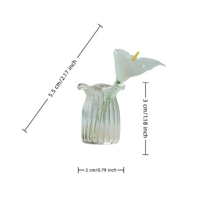 Decoration Hand Blown Glass Flower Figurines Collectible Ornaments with Vase for Mothers Day Birthday Table Centerpiece Garden DIY Craft