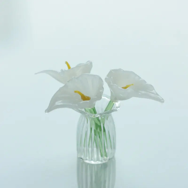 Decoration Hand Blown Glass Flower Figurines Collectible Ornaments with Vase for Mothers Day Birthday Table Centerpiece Garden DIY Craft