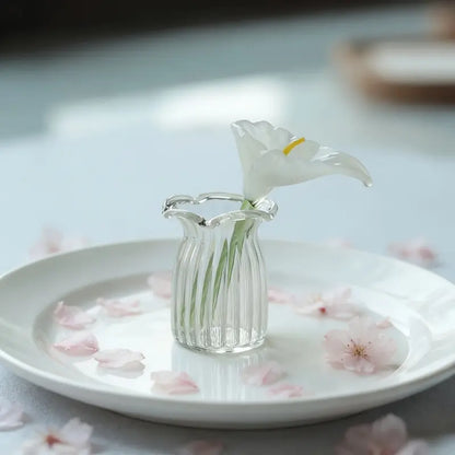 Decoration Hand Blown Glass Flower Figurines Collectible Ornaments with Vase for Mothers Day Birthday Table Centerpiece Garden DIY Craft